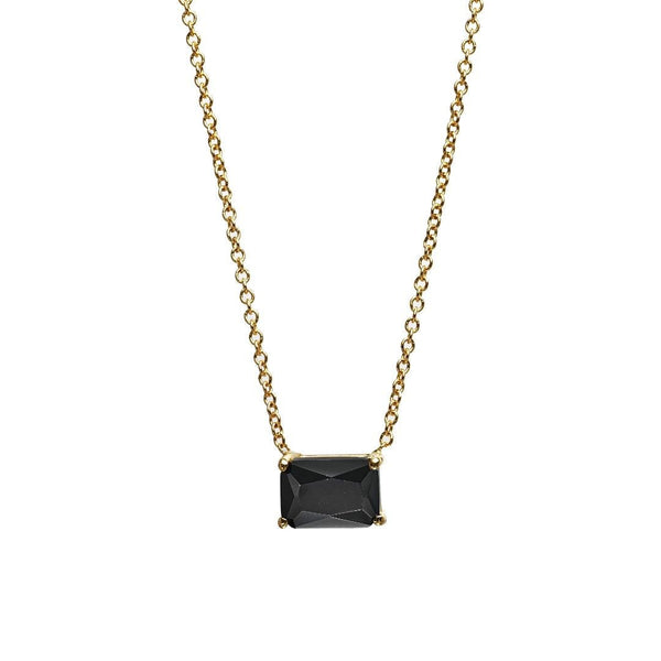 14K Yellow Gold Emerald Cut Onyx Solitaire Necklace