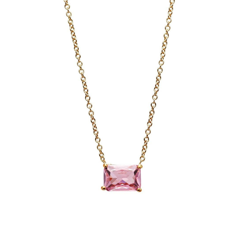14K Yellow Gold Emerald Cut Pink Sapphire Solitaire Necklace