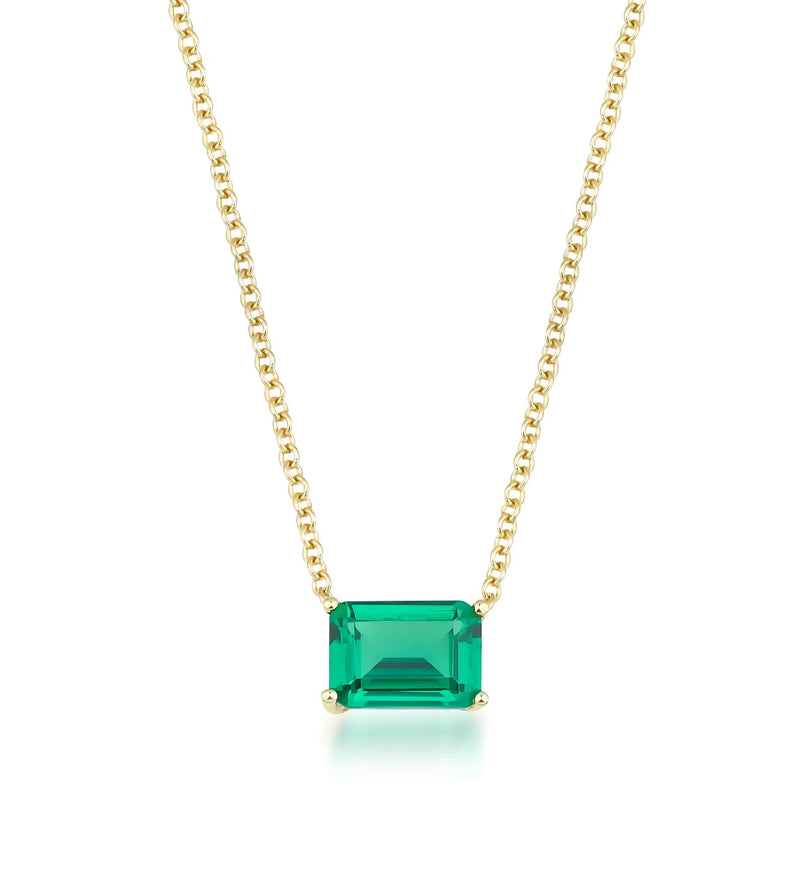 14K Yellow Gold Emerald Cut Solitaire Emerald Necklace