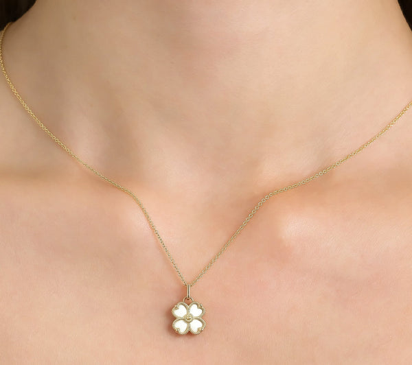 14K Yellow Gold Mother Of Pearl Four Leaf Clover Necklace – LTB