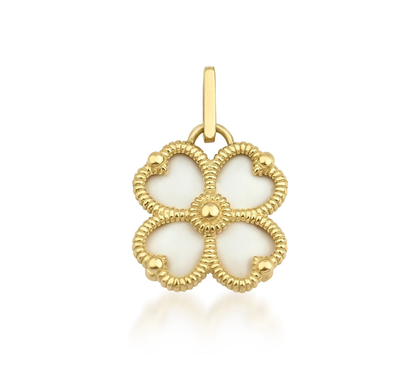14K Yellow Gold Enamel Four Leaf Clover Necklace