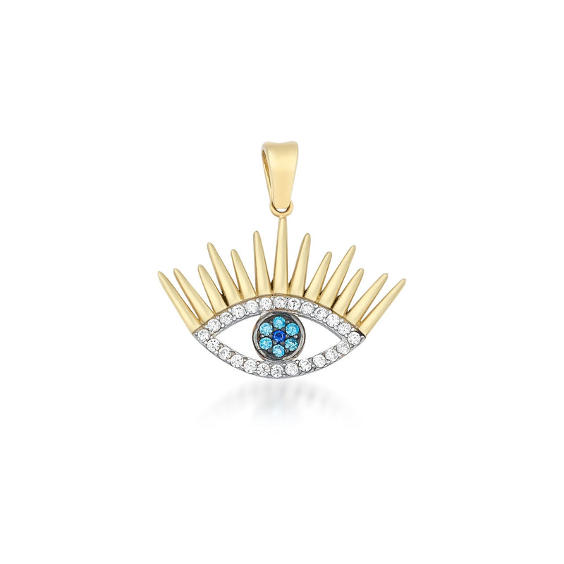 14K Yellow Gold Evil Eye Necklace, Eye Shape Evil Eye Pendant