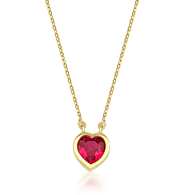 14K Yellow Gold Heart Shape Solitaire Ruby Necklace