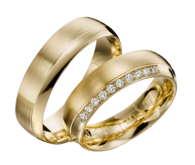14K Yellow Gold His and Hers Wedding Rings, Matching Wedding Bands Set