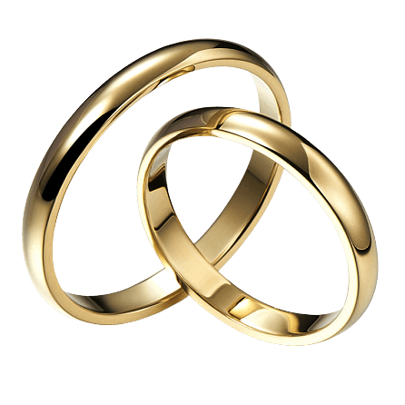Classic yellow gold His and Hers plain dome wedding bands set, 2.5mm width, shiny finish, comfort fit.