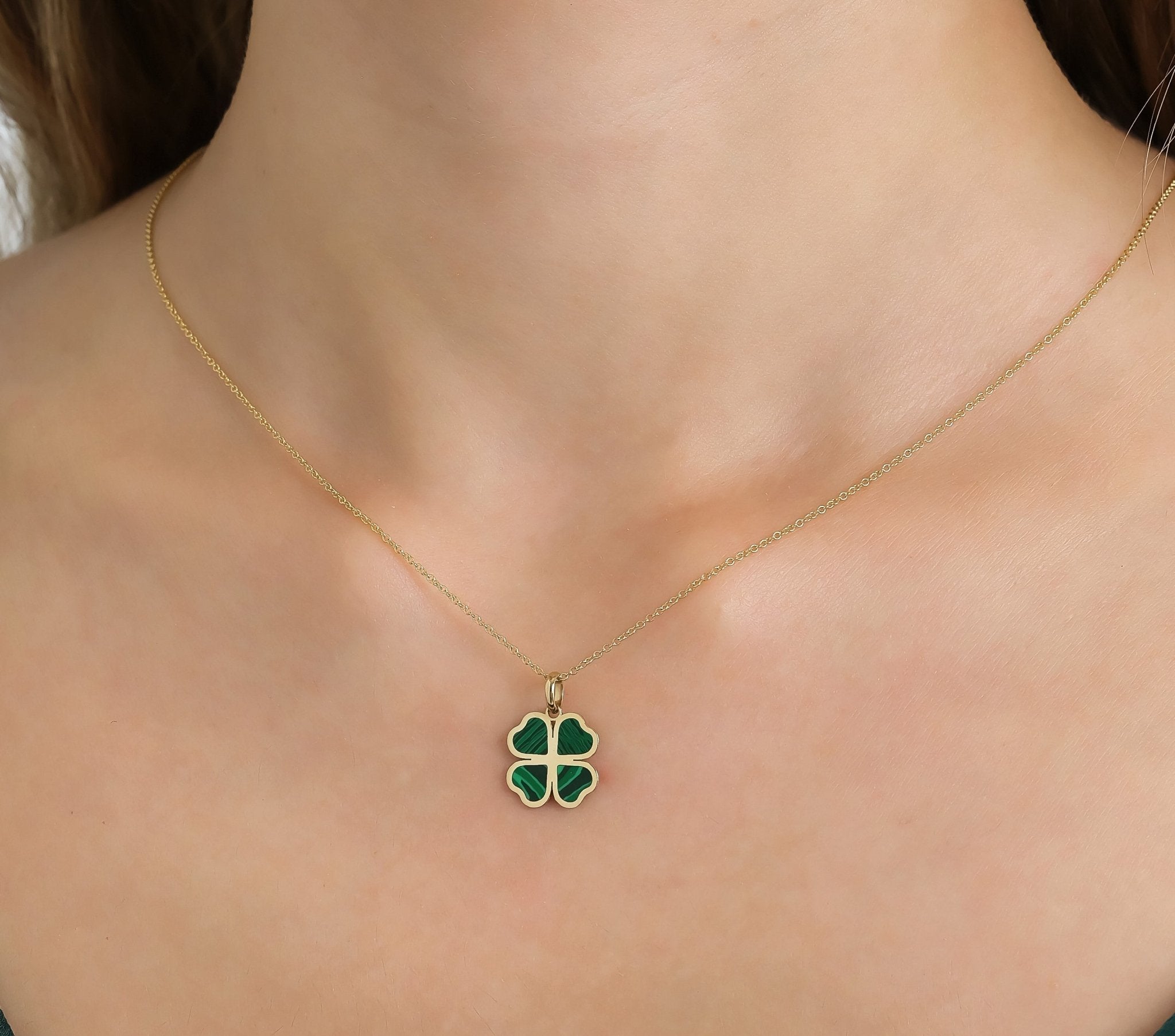 送税込【CRAFTD London】Malachite Clover Stone Necklace(2色) Malachite Clover Stone Necklace (Silver)