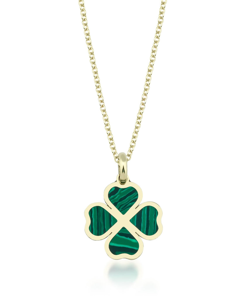 14K Yellow Gold Malachite Four Leaf Clover Pendant or Necklace
