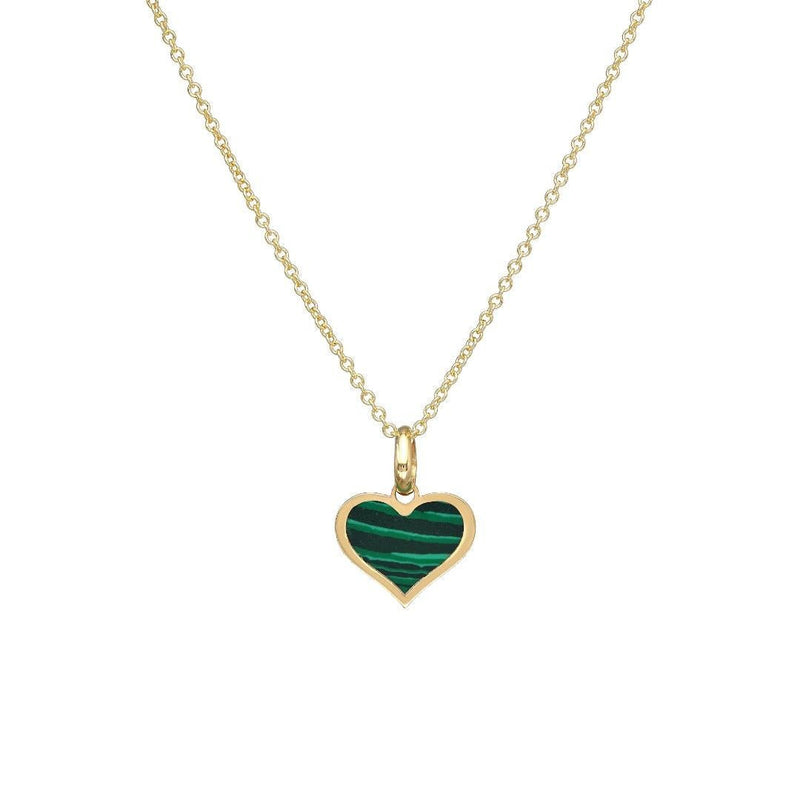 14K Yellow Gold Malachite Heart Necklace