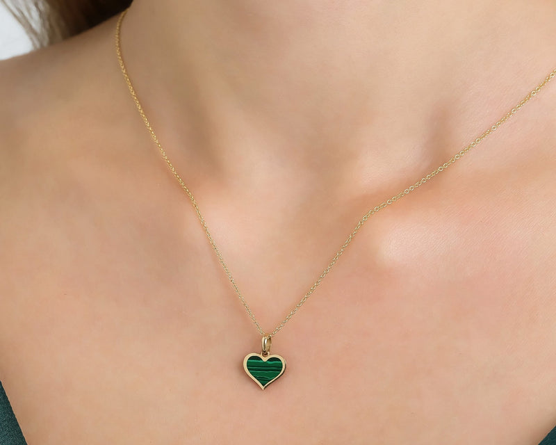 14k Gold & Malachite Heart Necklace – Sabrina Design