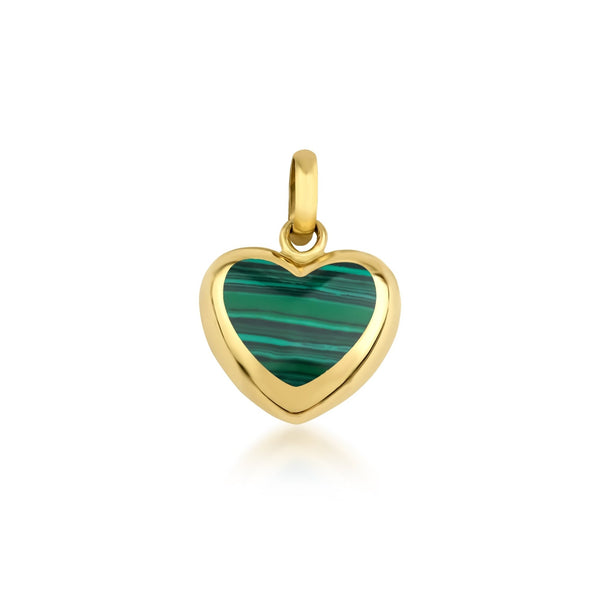 14K Yellow Gold Malachite Puffed Heart Necklace