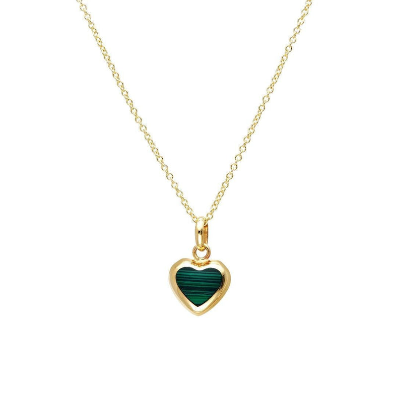 14K Yellow Gold Malachite Puffed Heart Necklace