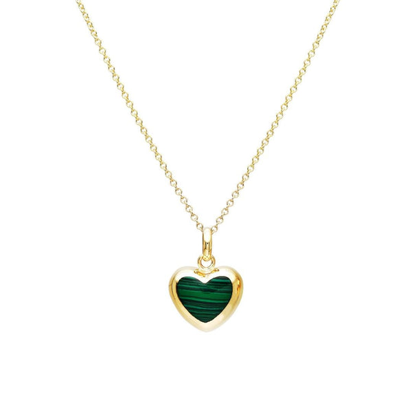 14K Yellow Gold Malachite Puffed Heart Necklace