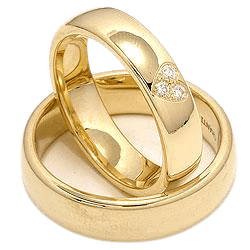 14K Yellow Gold Matching Wedding Bands, His and Hers Diamond Wedding Rings Set