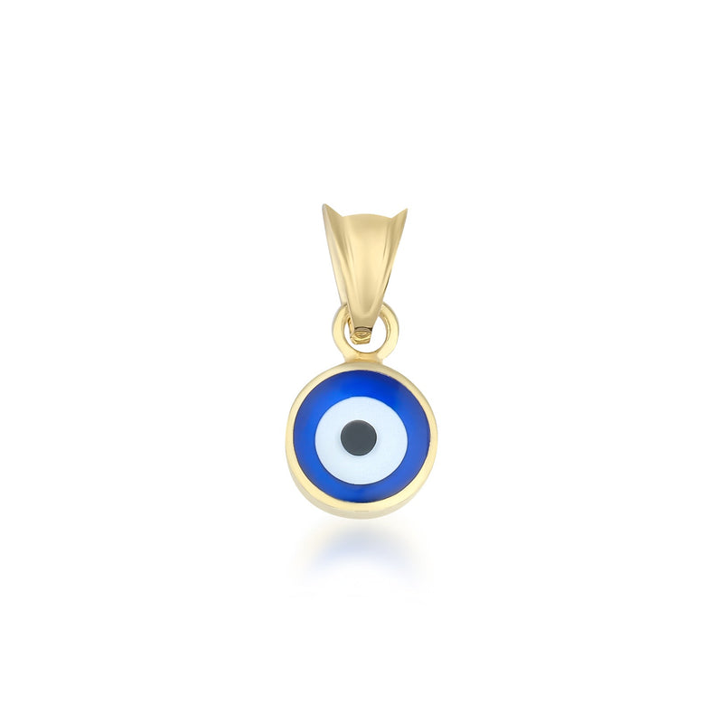 14K Yellow Gold Minimalist Evil Eye Necklace, Round Evil Eye Pendant