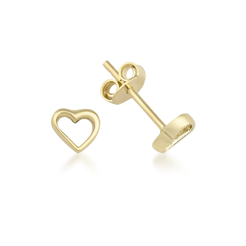 14K Yellow Gold Minimalist Heart Stud Earrings