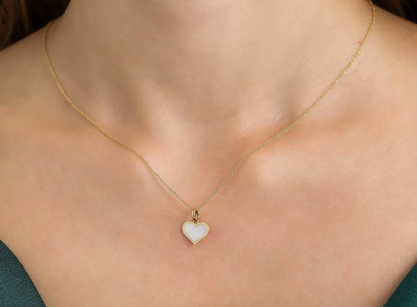 14K Yellow Gold Minimalist Mother of Pearl Heart Necklace
