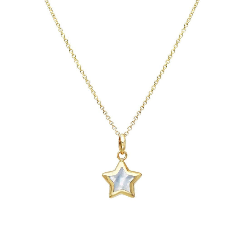 14K Yellow Gold Minimalist Mother Of Pearl Puffed Star Necklace