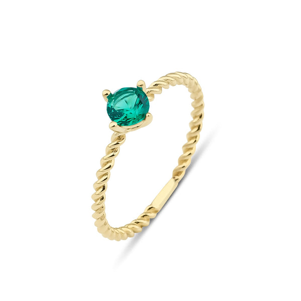 14K Yellow Gold Minimalist Round Emerald Ring
