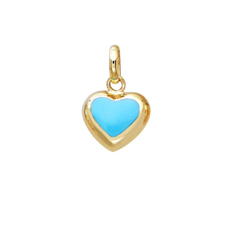 14K Yellow Gold Minimalist Turquoise Puffed Heart Necklace