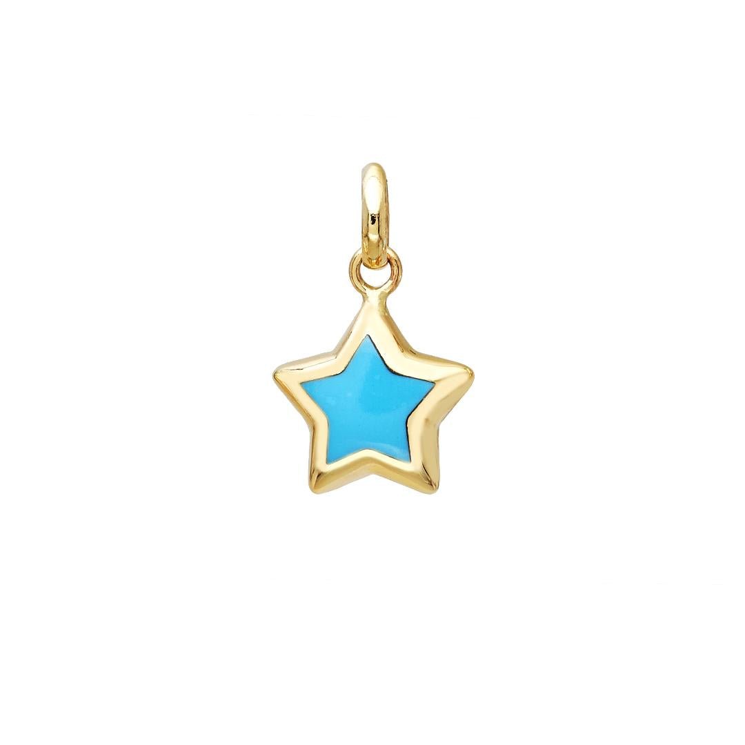 14K yellow gold minimalist star pendant featuring a turquoise center, elegant and perfect for everyday wear.