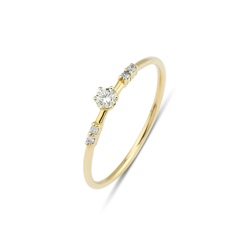 14K Yellow Gold Minimalist Womens Diamond Engagement Ring