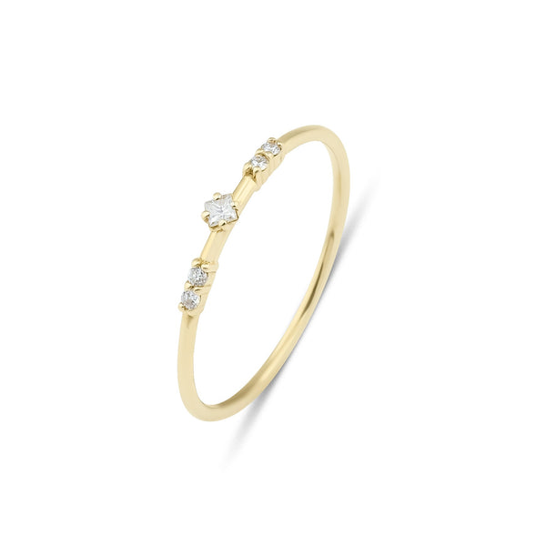 14K Yellow Gold Minimalist Womens Diamond Ring
