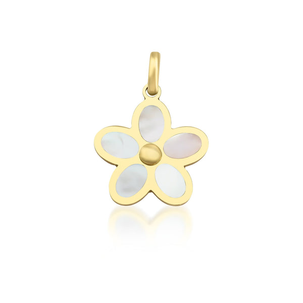 14K Yellow Gold Mother of Pearl Daisy Flower Necklace