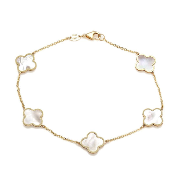 14K Yellow Gold Mother of Pearl Four Leaf Clover Bracelet