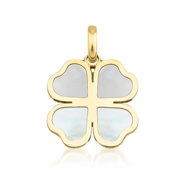 14K Yellow Gold Mother Of Pearl Four Leaf Clover Pendant or Necklace