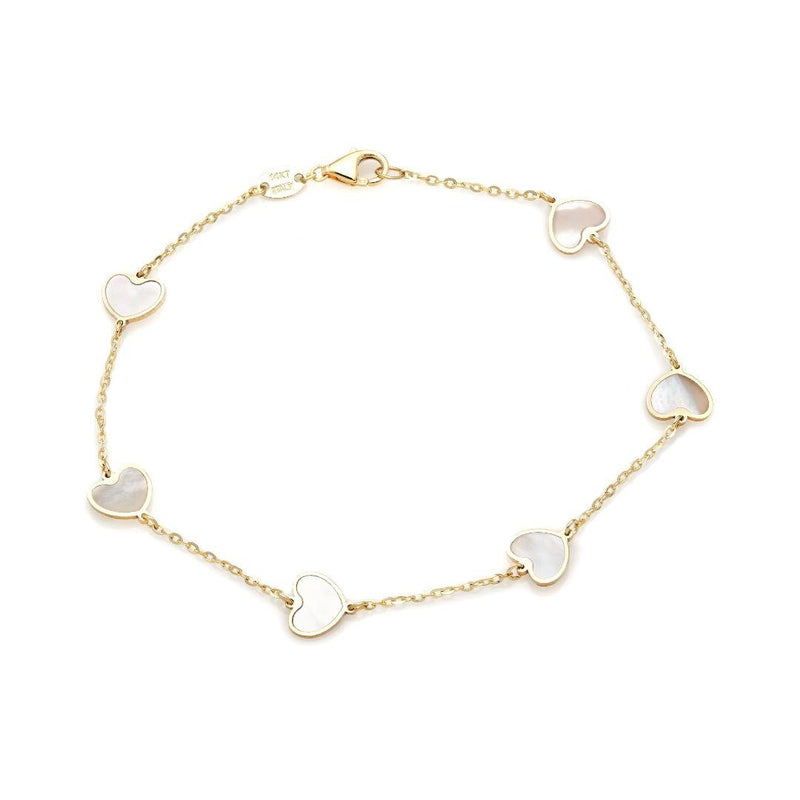 14K Yellow Gold Mother Of Pearl Heart Bracelet
