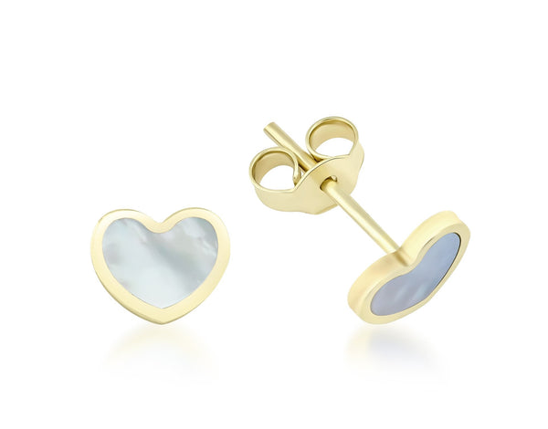14K Yellow Gold Mother of Pearl Heart Stud Earrings