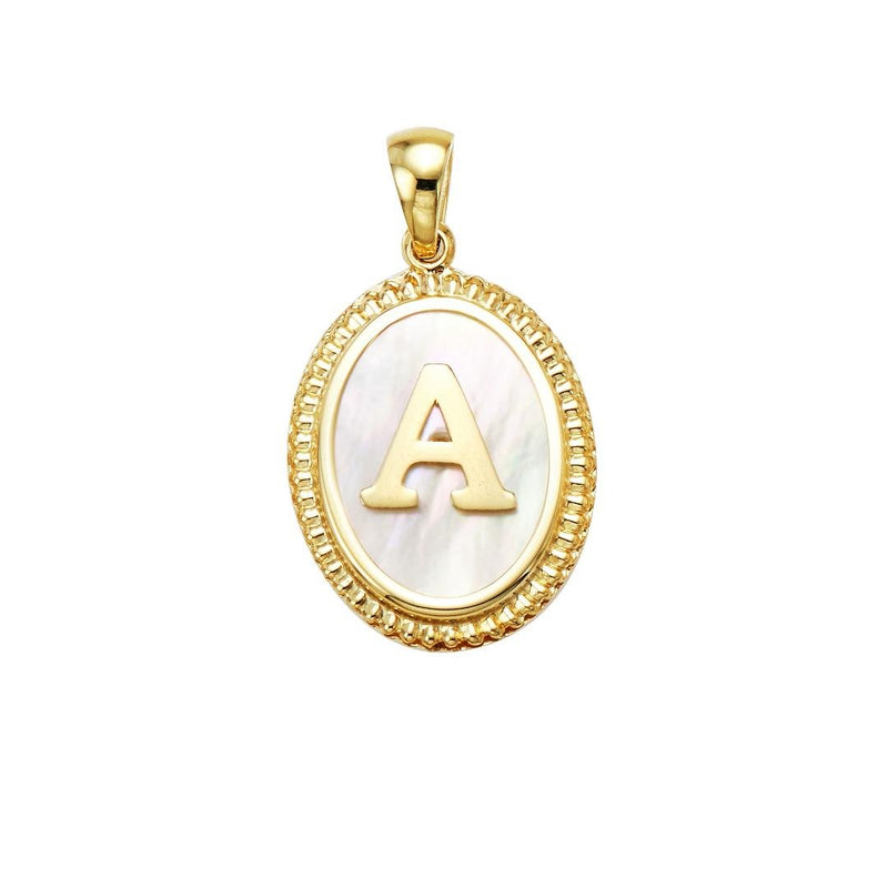 14K Yellow Gold Mother Of Pearl Initial Necklace, Letter A Necklace