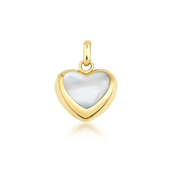 14K Yellow Gold Mother of Pearl Puffed Heart Necklace