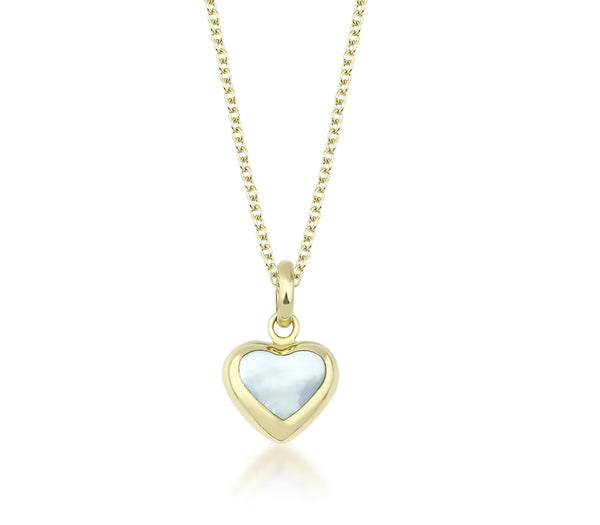 14K Yellow Gold Mother of Pearl Puffed Heart Pendant or Necklace