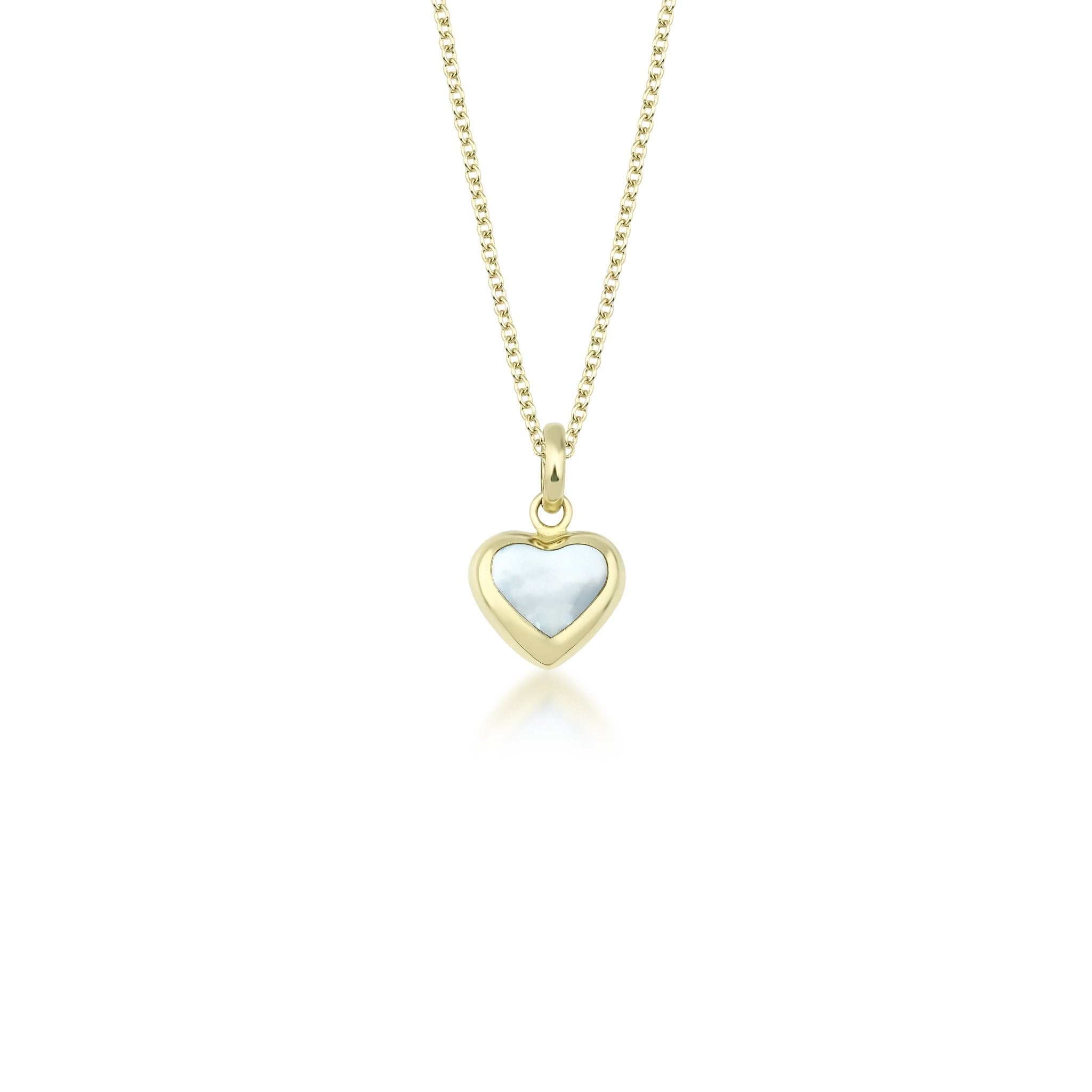 14K yellow gold mother of pearl puffed heart pendant necklace with delicate chain, perfect for everyday wear.