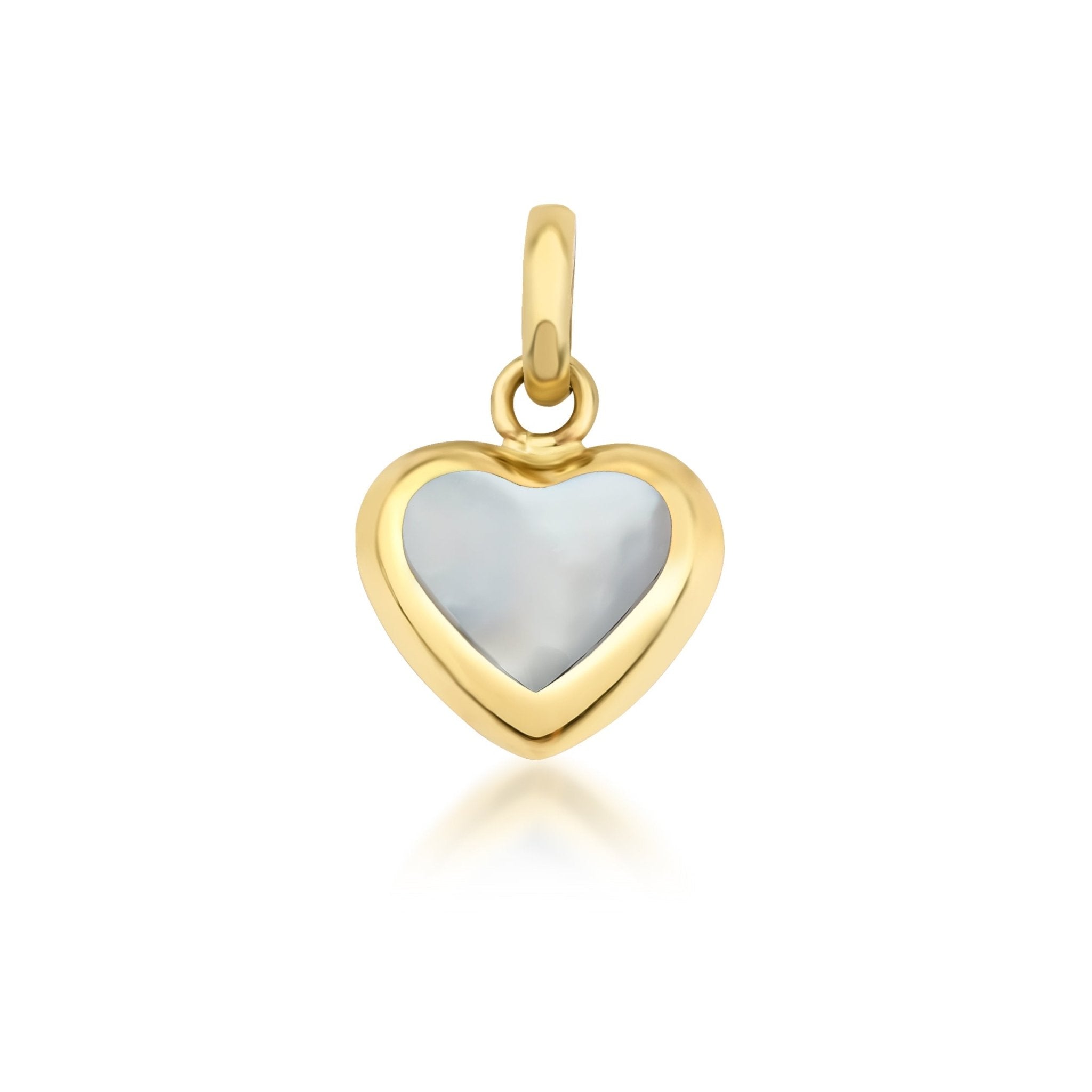 14K yellow gold puffed heart pendant featuring a natural mother of pearl inlay, perfect for everyday elegance.