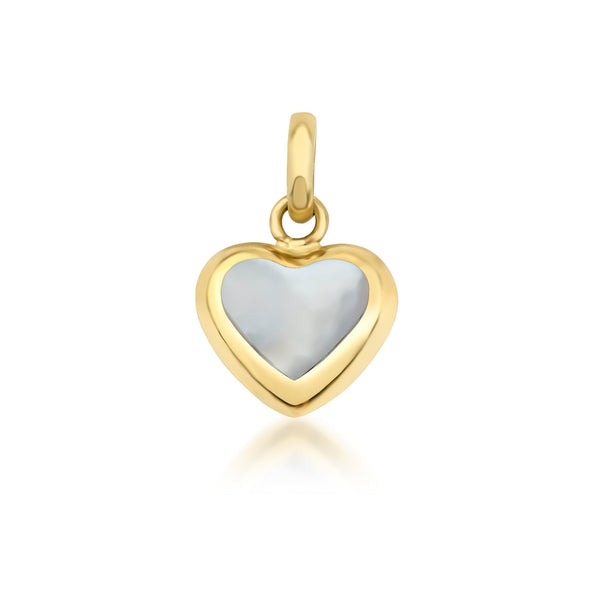 14K Yellow Gold Mother of Pearl Puffed Heart Pendant or Necklace