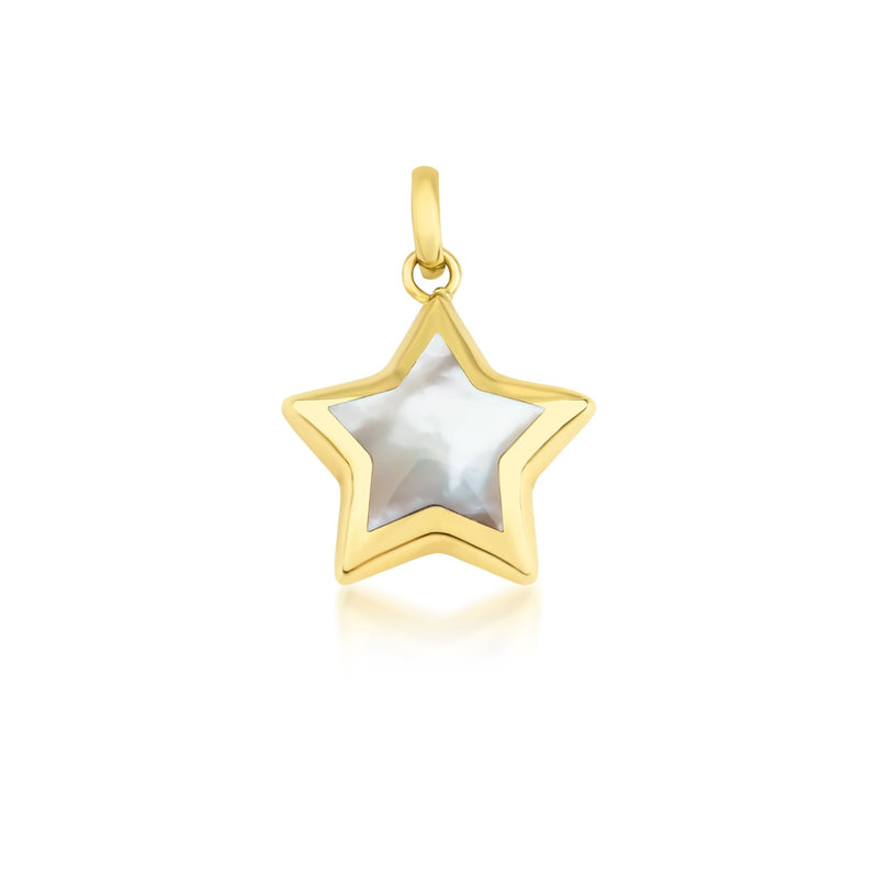 14K Yellow Gold Mother of Pearl Puffed Star Necklace