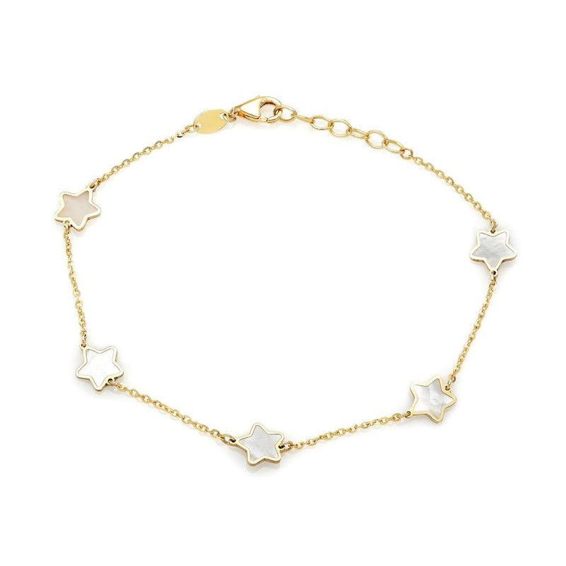14K Yellow Gold Mother Of Pearl Star Station Bracelet
