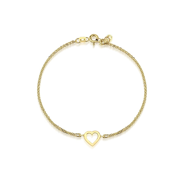 14K Yellow Gold Open Heart Bracelet