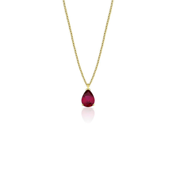 14K Yellow Gold Pearl Shape Solitaire Ruby Necklace