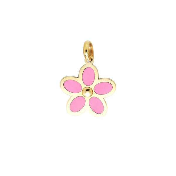 14K Yellow Gold Pink Daisy Flower Pendant or Necklace