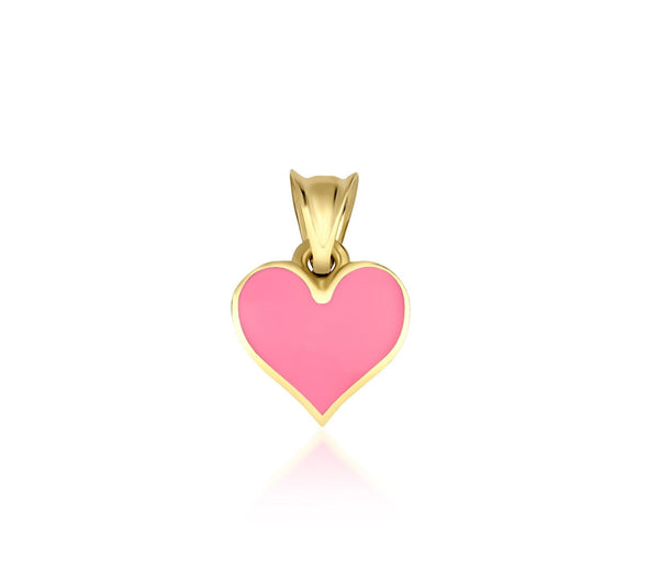 14K Yellow Gold Pink Enamel Heart Necklace