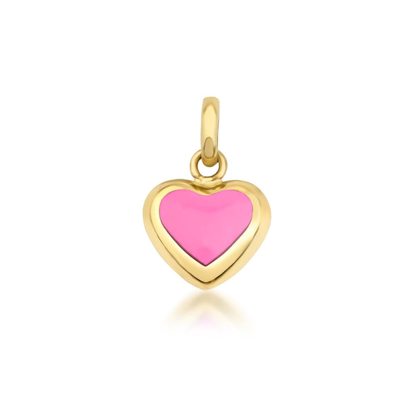 14K Yellow Gold Pink Puffed Heart Pendant or Necklace