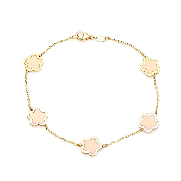 14K Yellow Gold Pink Station Daisy Flower Bracelet