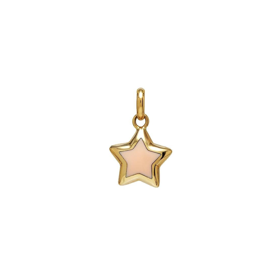 14K yellow gold puffed pink star pendant charm for necklace, featuring a delicate design, perfect for everyday wear.