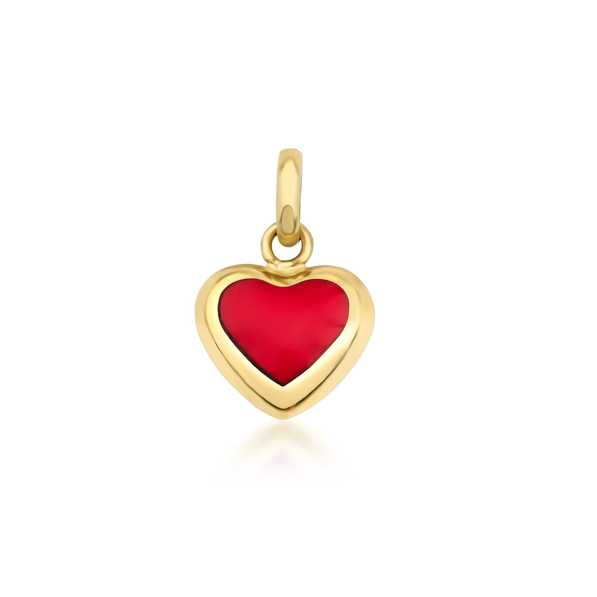 14K yellow gold red coral heart pendant necklace, dainty and elegant design, perfect for everyday wear.