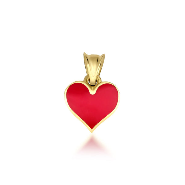 14K Yellow Gold Red Enamel Heart Necklace
