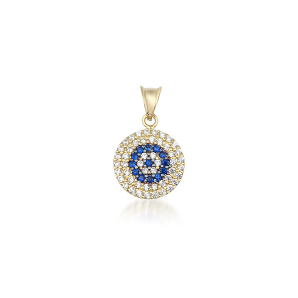 14K Yellow Gold Round Evil Eye Necklace
