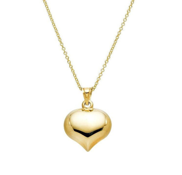 14K Yellow Gold Shiny Puffed Heart Necklace